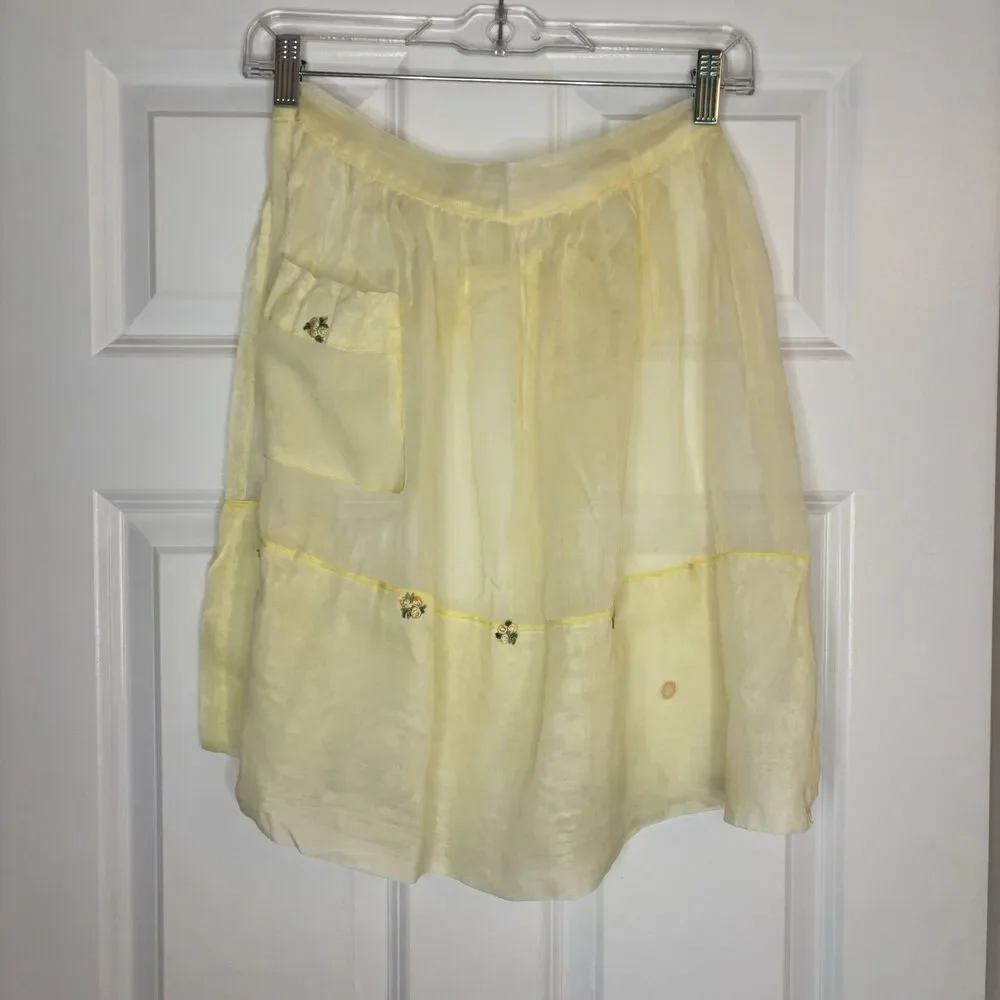Lot Of Two Vintage 1940S Aprons Handmade Embroidered Yellow Pink Floral